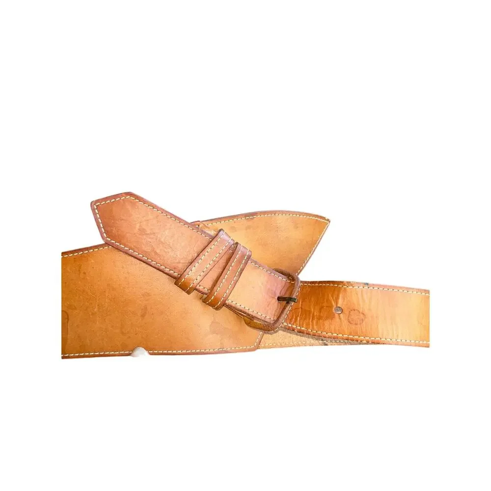 Vintage Waisted belt co 1980s honey colored leather waist belt diagonal buckle